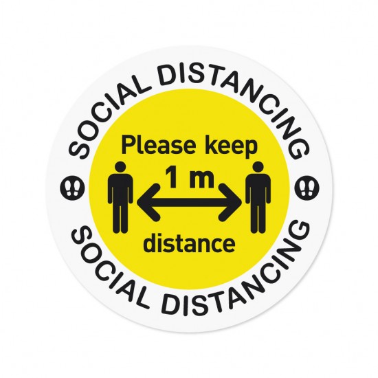 Covid-19 Floor Sticker Social Distancing 26cm Round Yellow 3pcs